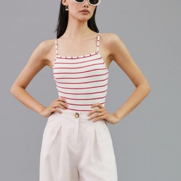 NWT Paige Women’s Rebecca Cherry Red Stripe Thong Bodysuit in size S - Picture 6 of 12